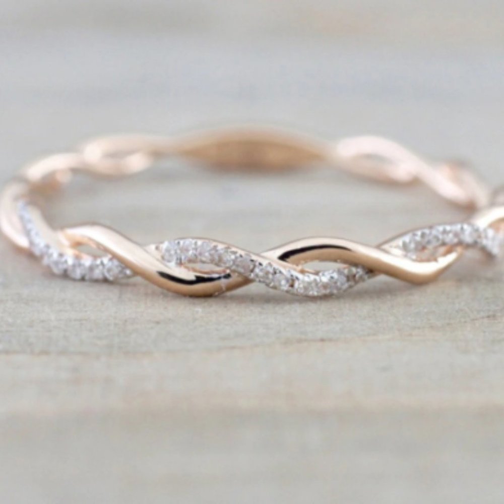 Simple Rose Gold Simulated Diamond Twist Ring